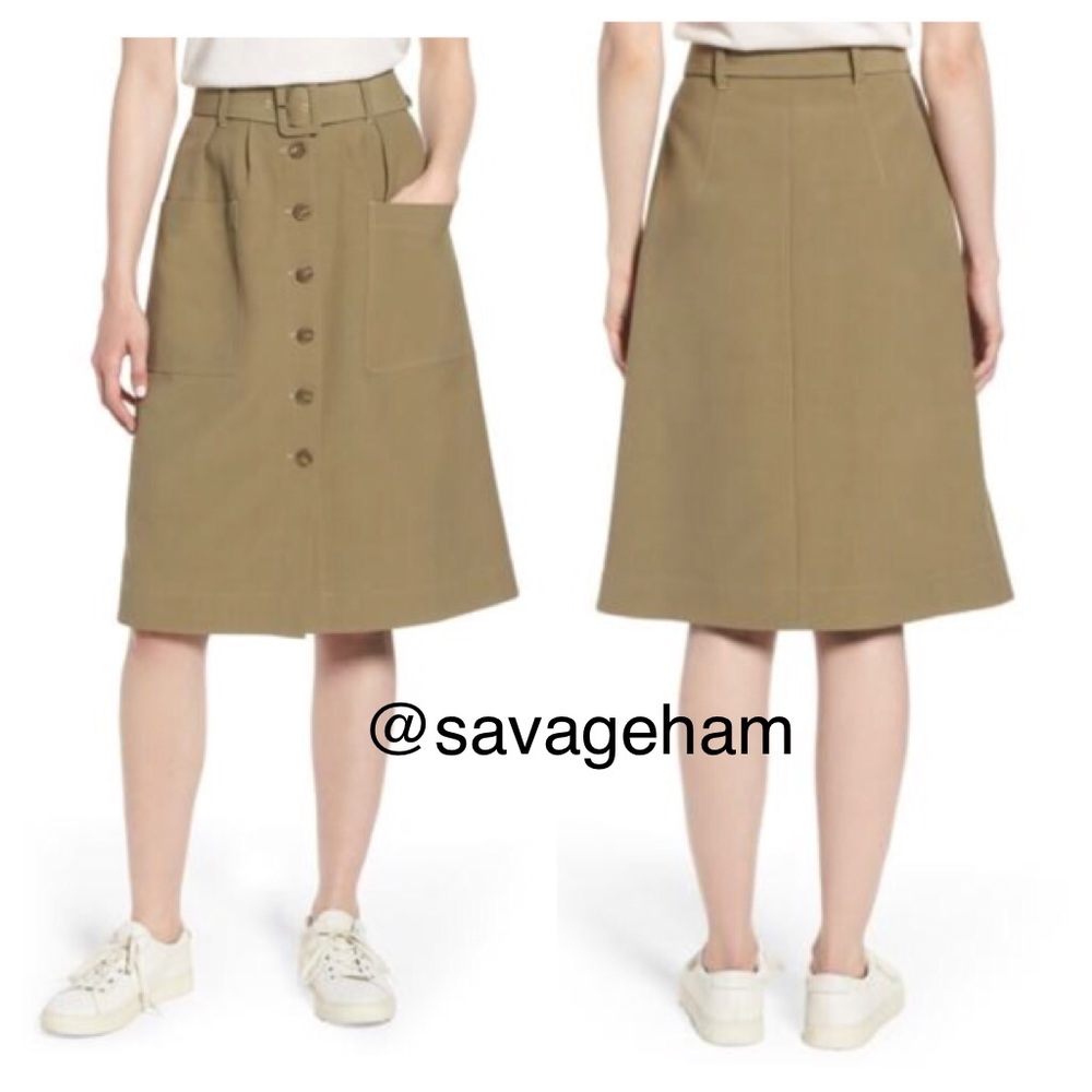 NWT Nordstrom Signature Belted Skirt- Khaki twill